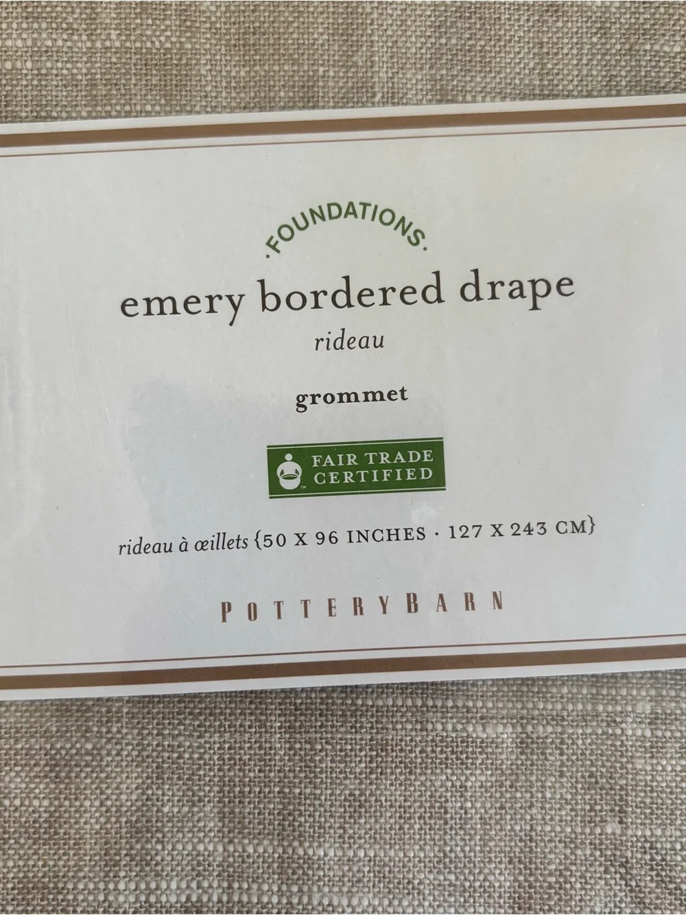 Pottery Barn Emery Bordered Drape - Grommet Oatmeal Gray 50”x96”